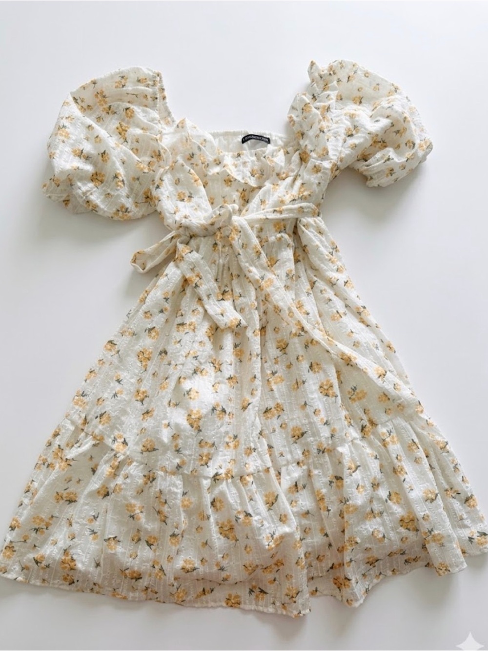 Medium Shein Cottagecore Coquette Ruffle Flowy Puffy Dress Summer Floral Belt